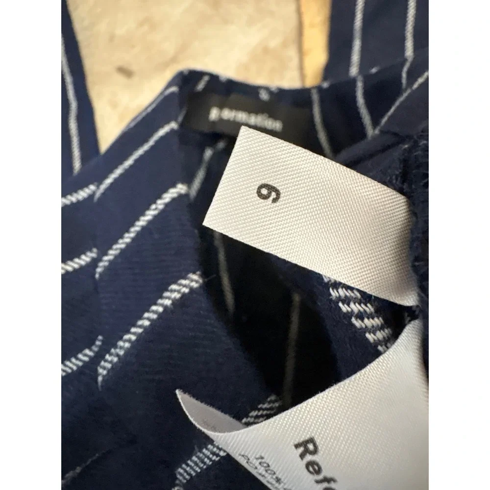 REFORMATION NEW Navy Linen Striped Trouser Pants‎ Size 6